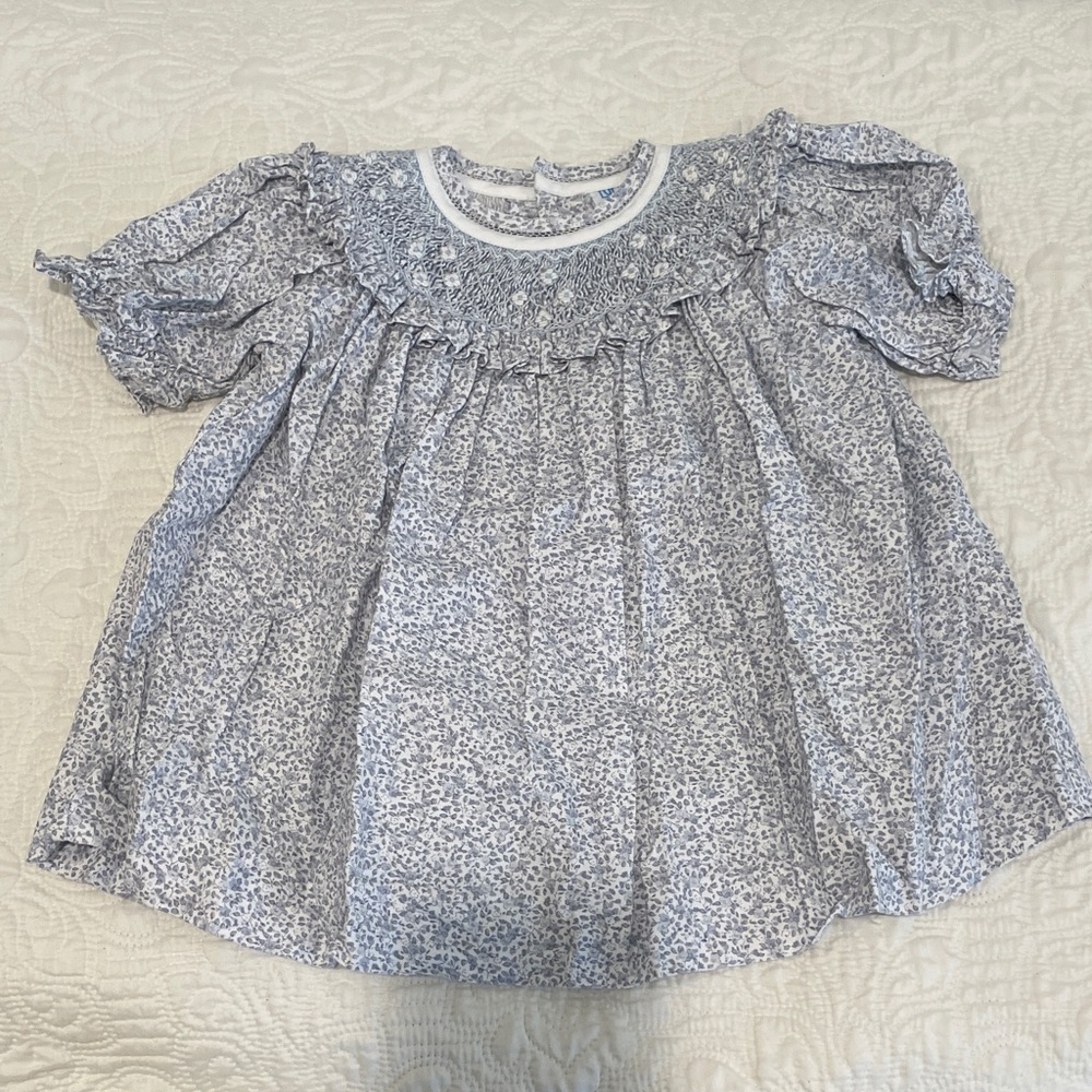 Luli&Me Blue Floral Smocked Dress